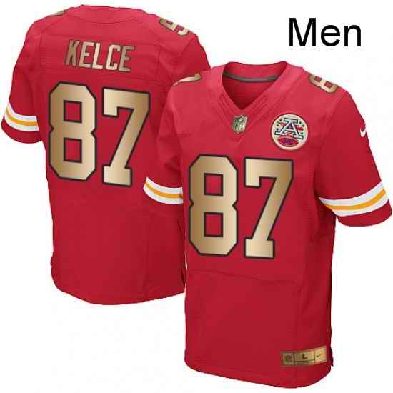 Men Nike Kansas City Chiefs 87 Travis Kelce Elite RedGold Team Color NFL Jersey
